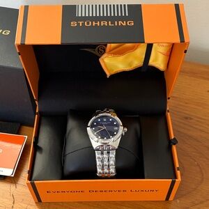 Stuhrling Original Women's Watch with Blue Dial and Silver Bracelet